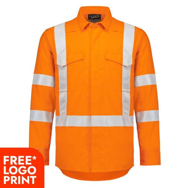 Mens Orange Flame Lightweight Ripstop X Back Taped Shirt Thumbnail