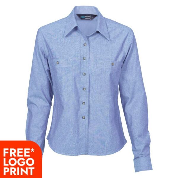 Womens Cotton Chambray Long Sleeve Shirt Thumbnail