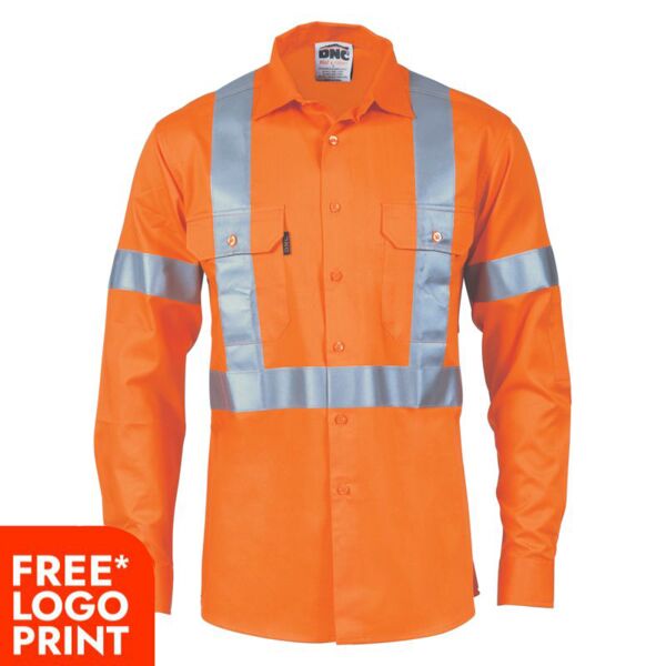Mens HiVis D/N Cotton Shirt with Cross Back Generic R/Tape Thumbnail